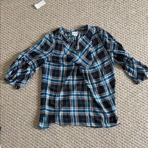 Liz Claiborne Blue and Black Plaid Blouse